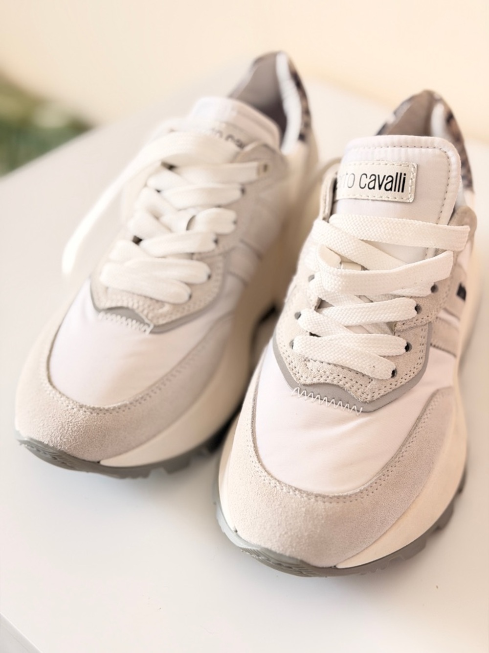 Roberto Cavalli White and Light Gray Women's Sneakers 7.5 US